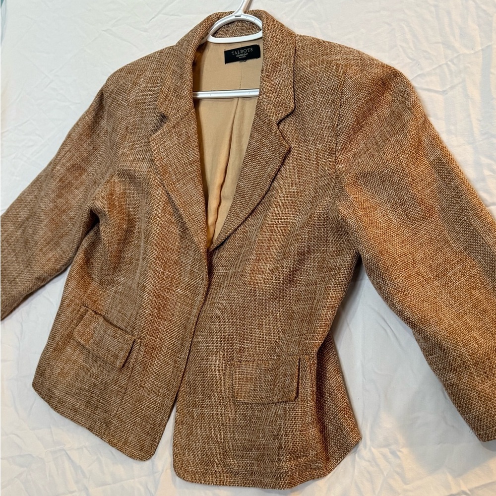 Vintage Talbots Woven Tan Tweed Blazer  Jacket - Picture 3 of 5